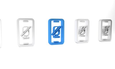 Blue Mute microphone on mobile phone icon isolated on white background. Microphone audio muted. Minimalism concept. 3D render illustration