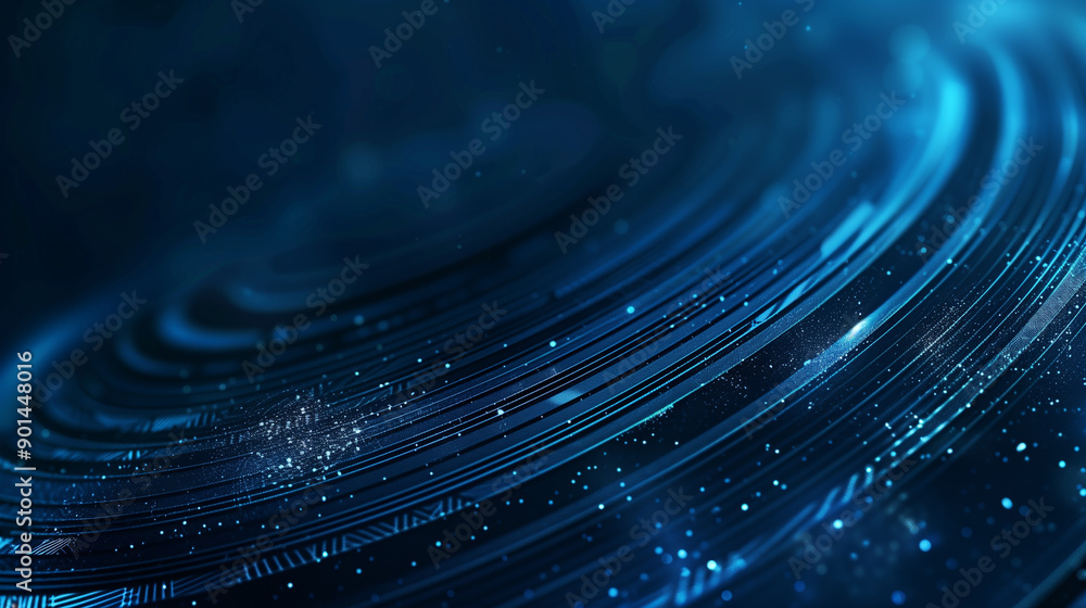 Poster a blue background with a large, blue sphere with many lines and dots