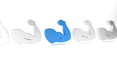 Blue Bodybuilder showing his muscles icon isolated on white background. Fit fitness strength health hobby concept. Minimalism concept. 3D render illustration