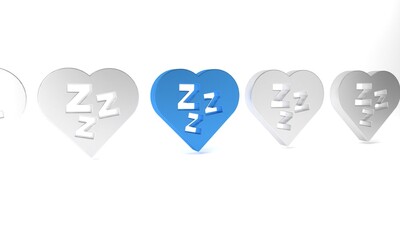 Blue Sleepy icon isolated on white background. Sleepy zzz black talk bubble. Minimalism concept. 3D render illustration