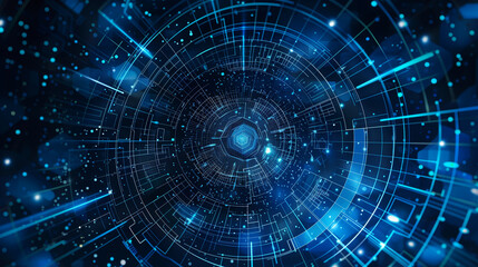 Fototapeta premium A blue background with a large, blue sphere with many lines and dots