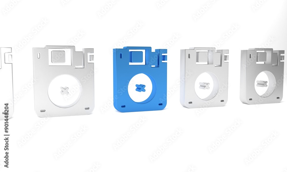 Poster blue floppy disk for computer data storage icon isolated on white background. diskette sign. minimal