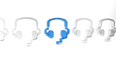 Blue Headphones icon isolated on white background. Earphones. Concept for listening to music, service, communication and operator. Minimalism concept. 3D render illustration