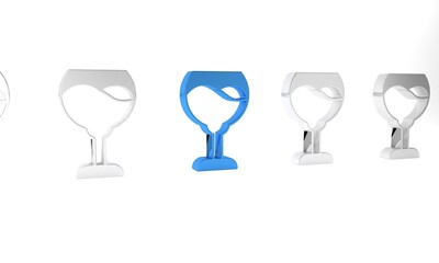 Blue Wine glass icon isolated on white background. Wineglass sign. Minimalism concept. 3D render illustration