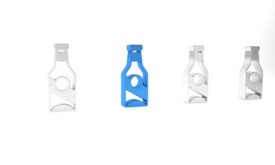 Blue Beer bottle icon isolated on white background. Minimalism concept. 3D render illustration