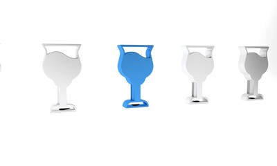 Blue Wine glass icon isolated on white background. Wineglass sign. Minimalism concept. 3D render illustration