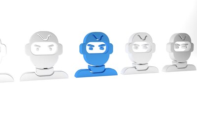 Fototapeta premium Blue Thief mask icon isolated on white background. Bandit mask, criminal man. Minimalism concept. 3D render illustration