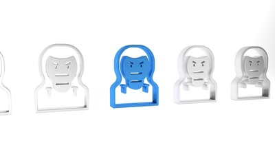 Blue Thief mask icon isolated on white background. Bandit mask, criminal man. Minimalism concept. 3D render illustration