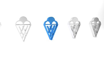 Blue Ice cream in waffle cone icon isolated on white background. Sweet symbol. Minimalism concept. 3D render illustration