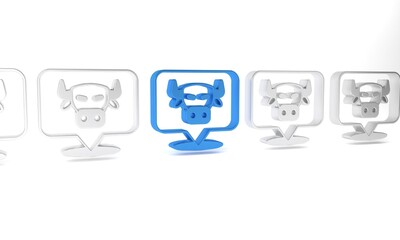 Blue Cow head icon isolated on white background. Minimalism concept. 3D render illustration