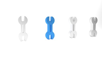 Blue Wrench spanner icon isolated on white background. Minimalism concept. 3D render illustration