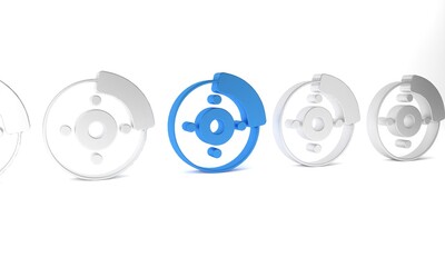 Blue Car brake disk with caliper icon isolated on white background. Minimalism concept. 3D render illustration