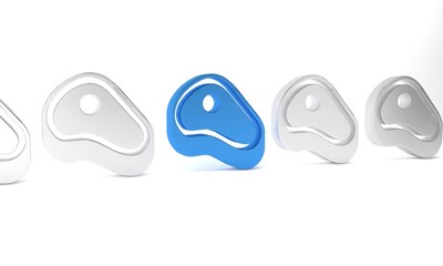 Blue Steak meat icon isolated on white background. Minimalism concept. 3D render illustration