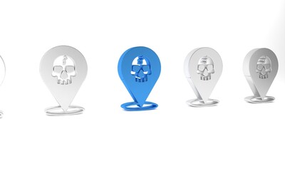 Blue Location pirate icon isolated on white background. Minimalism concept. 3D render illustration