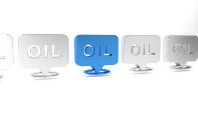 Blue Word oil icon isolated on white background. Minimalism concept. 3D render illustration