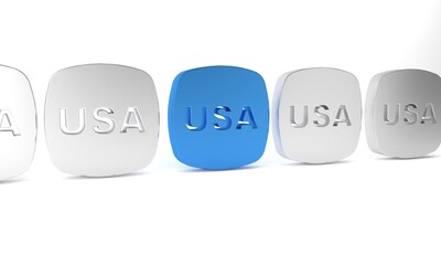 Blue USA Independence day icon isolated on white background. 4th of July. United States of America country. Minimalism concept. 3D render illustration