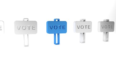 Blue Vote icon isolated on white background. Minimalism concept. 3D render illustration