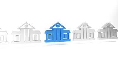 Blue White House icon isolated on white background. Washington DC. Minimalism concept. 3D render illustration