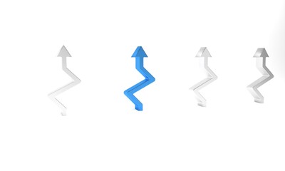 Blue Arrow icon isolated on white background. Direction Arrowhead symbol. Navigation pointer sign. Minimalism concept. 3D render illustration