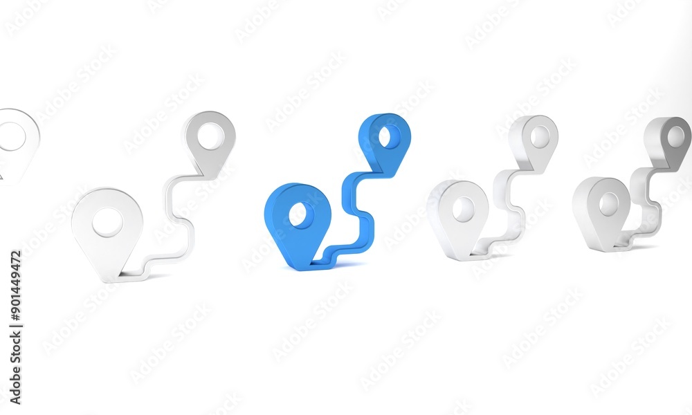 Poster blue route location icon isolated on white background. map pointer sign. concept of path or road. gp