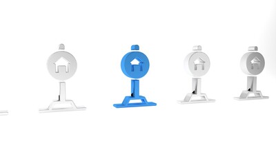 Blue Hotel sign for traffic icon isolated on white background. Minimalism concept. 3D render illustration