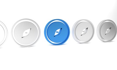 Blue Compass icon isolated on white background. Windrose navigation symbol. Wind rose sign. Minimalism concept. 3D render illustration