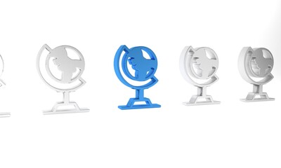 Blue Earth globe icon isolated on white background. Minimalism concept. 3D render illustration