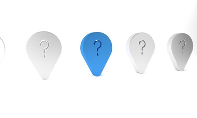 Blue Unknown route point icon isolated on white background. Navigation, pointer, location, map, gps, direction, search concept. Minimalism concept. 3D render illustration