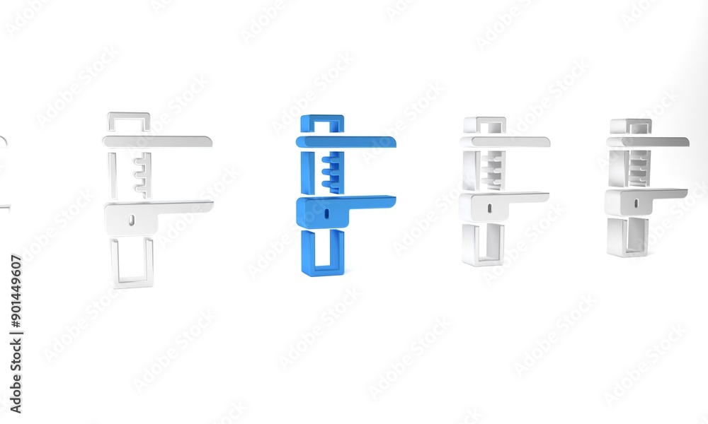 Poster blue calliper or caliper and scale icon isolated on white background. precision measuring tools. min