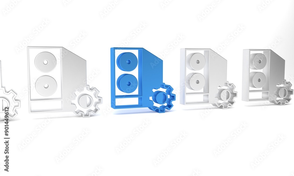 Poster blue case of computer setting icon isolated on white background. computer server. workstation. adjus