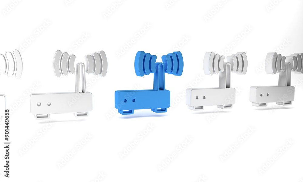 Poster blue router and wi-fi signal icon isolated on white background. wireless ethernet modem router. comp