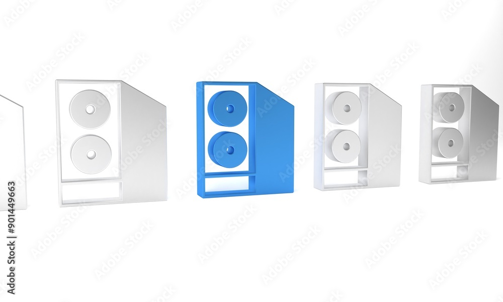 Poster blue case of computer icon isolated on white background. computer server. workstation. minimalism co