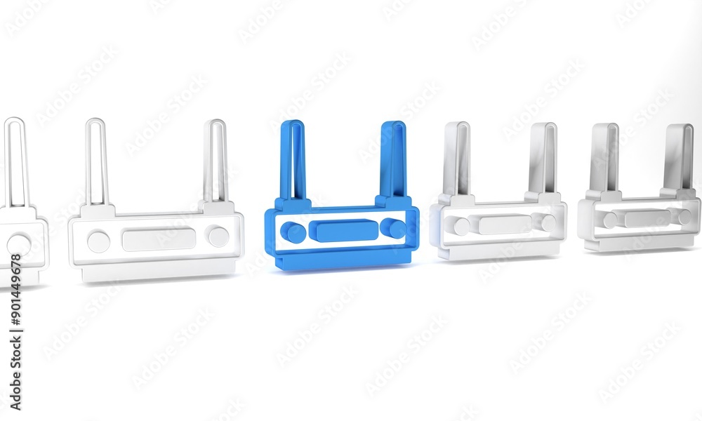Poster blue router and wi-fi signal icon isolated on white background. wireless ethernet modem router. comp