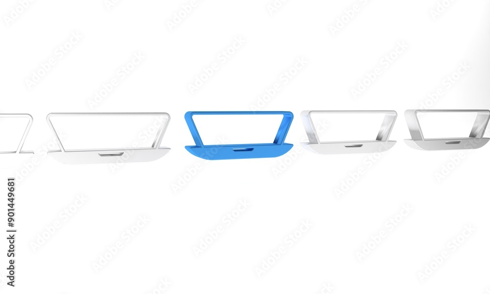 Poster blue laptop icon isolated on white background. computer notebook with empty screen sign. minimalism 