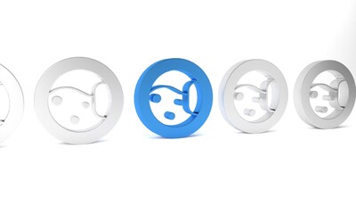 Blue Washer icon isolated on white background. Washing machine icon. Clothes washer - laundry machine. Home appliance symbol. Minimalism concept. 3D render illustration