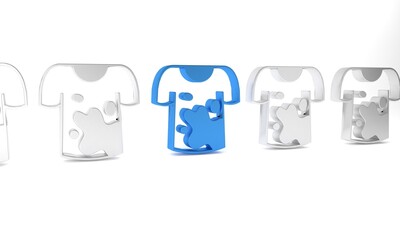 Blue Dirty t-shirt icon isolated on white background. Minimalism concept. 3D render illustration