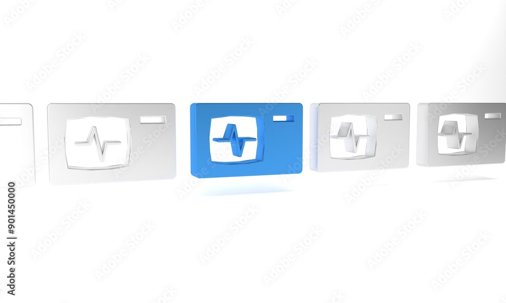 Poster blue computer monitor with cardiogram icon isolated on white background. monitoring icon. ecg monito