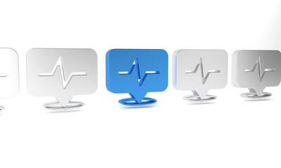 Blue Heart rate icon isolated on white background. Heartbeat sign. Heart pulse icon. Cardiogram icon. Minimalism concept. 3D render illustration