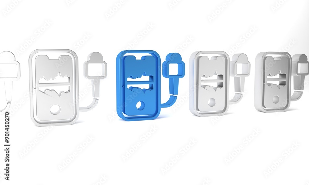 Poster blue mobile recording icon isolated on white background. mobile phone with microphone. voice recorde
