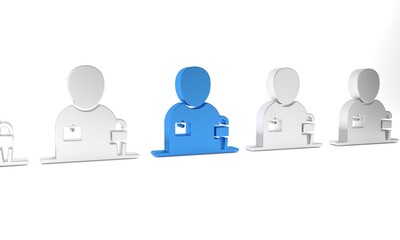 Blue Journalist news reporter with microphone icon isolated on white background. Minimalism concept. 3D render illustration