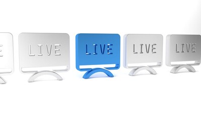 Blue Live report icon isolated on white background. Live news, hot news. Minimalism concept. 3D render illustration