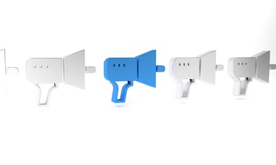 Blue Megaphone icon isolated on white background. Speaker sign. Minimalism concept. 3D render illustration