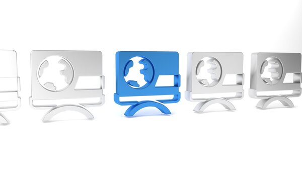 Blue Breaking news icon isolated on white background. News on television. News anchor broadcasting. Mass media. Evening news. Minimalism concept. 3D render illustration
