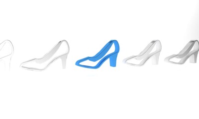 Blue Woman shoe with high heel icon isolated on white background. Minimalism concept. 3D render illustration