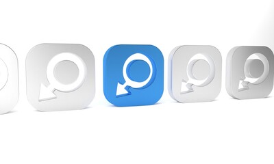 Blue Male gender symbol icon isolated on white background. Minimalism concept. 3D render illustration