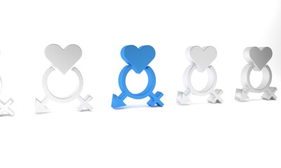 Blue Gender icon isolated on white background. Symbols of men and women. Sex symbol. Minimalism concept. 3D render illustration