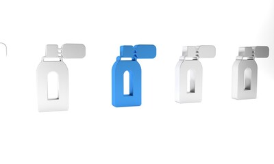 Blue Aftershave bottle with atomizer icon isolated on white background. Cologne spray icon. Male perfume bottle. Minimalism concept. 3D render illustration