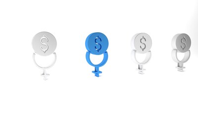 Blue Feminism finance icon isolated on white background. Fight for freedom, independence, equality. Minimalism concept. 3D render illustration