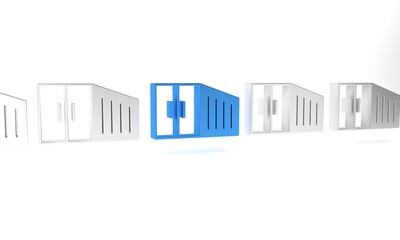 Fototapeta premium Blue Container icon isolated on white background. Crane lifts a container with cargo. Minimalism concept. 3D render illustration