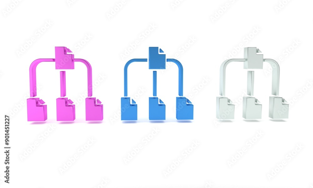 Poster colorful folder tree icon isolated on white background. computer network file folder organization st